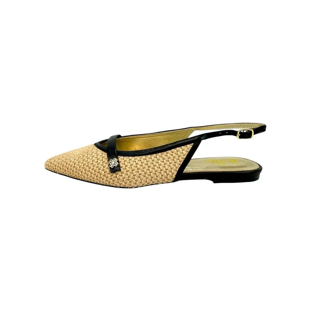 NIB Lilly Pulitzer Malia Raffia Slingback Leather Flats Sunbaked Tan Size 7